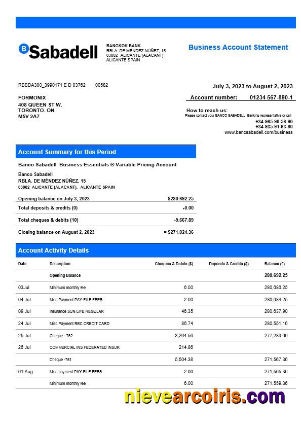 BANCO Sabadell firm statement